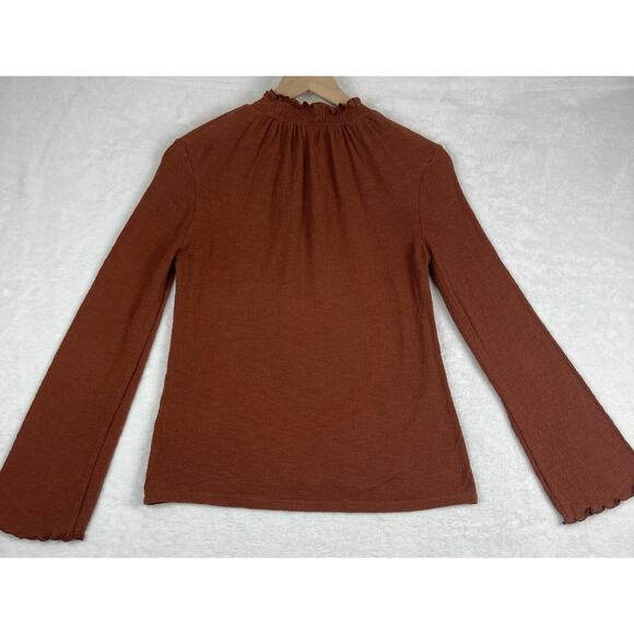 Madewell Texture & Thread Ruffled Mockneck Top Women's Size XS in Rust - Picture 9 of 10